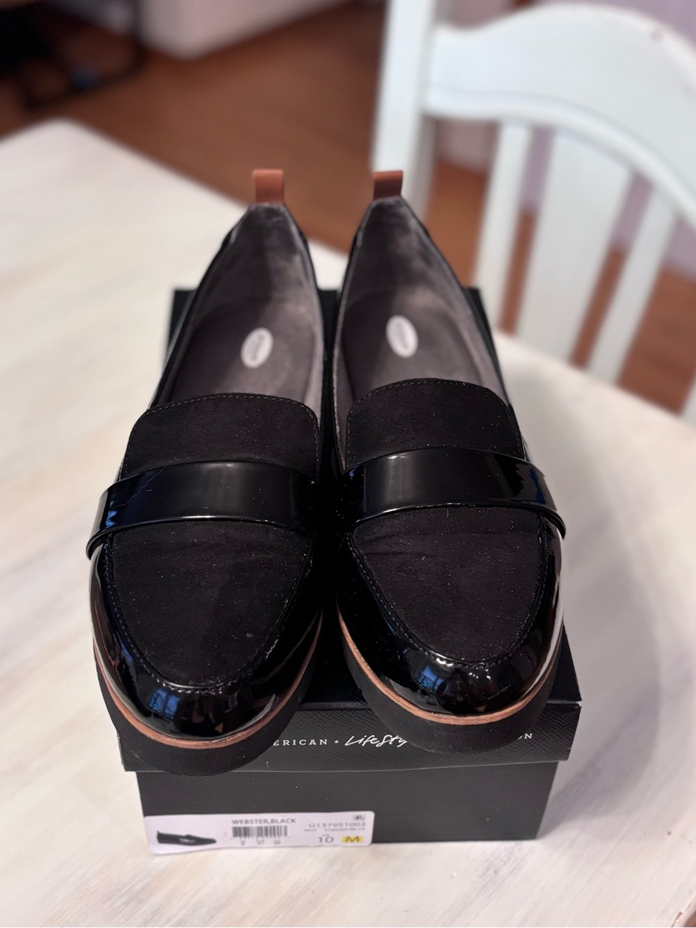 EUC Dr. Scholl’s Women’s Webster Black Loafer Shoes 10M Slip On Patent Leather